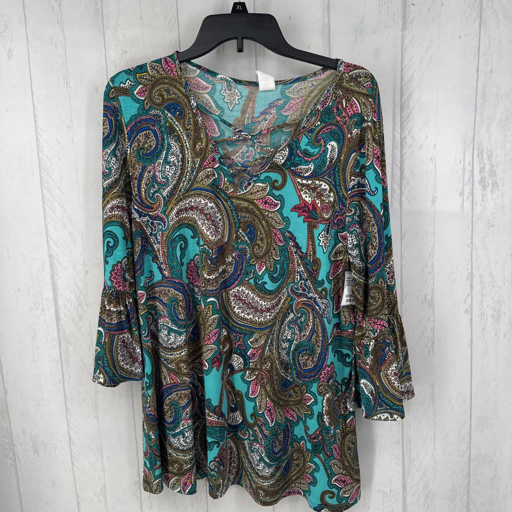 L bell 3/4 slv paisley top