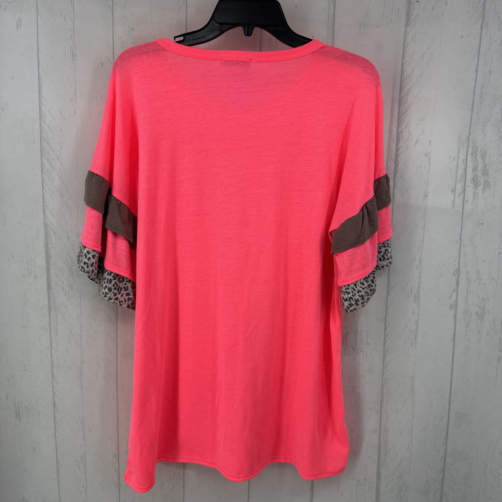 L tiered ruffle s/s crew neck top