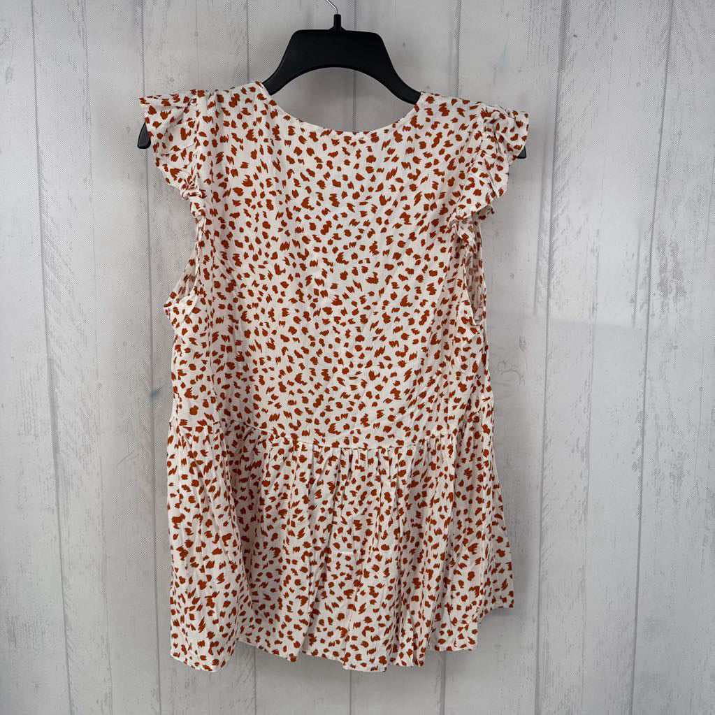 L ruffle slv dalmation print v-neck top