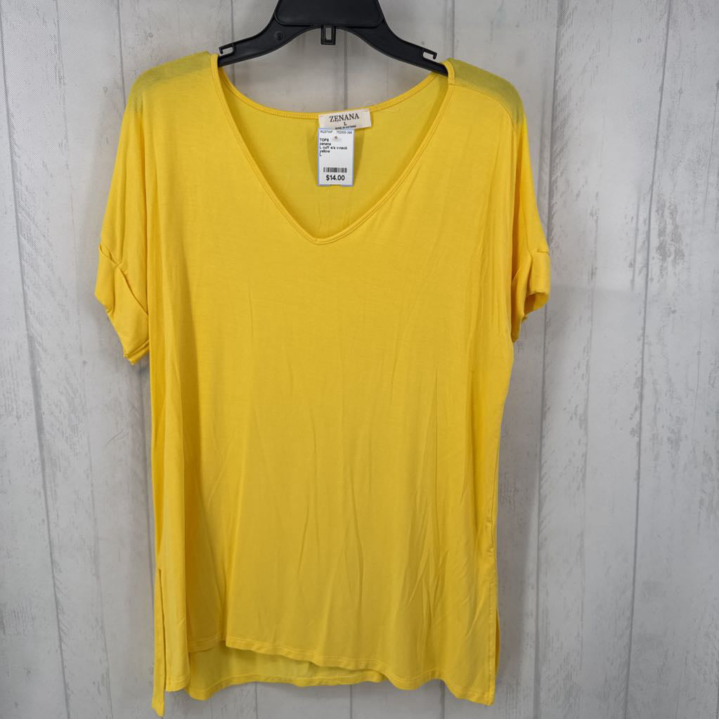L cuff s/s v-neck side slit top