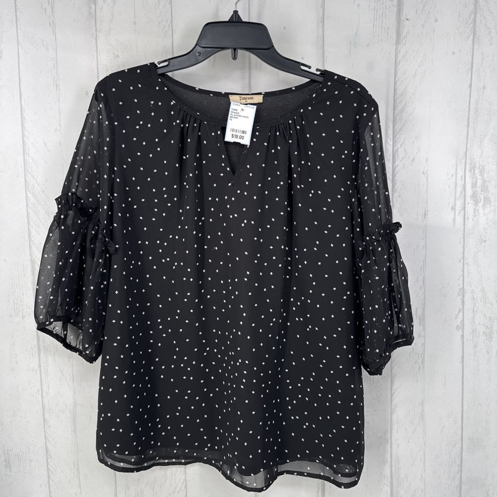 XL printed notch neck 3/4 slv top