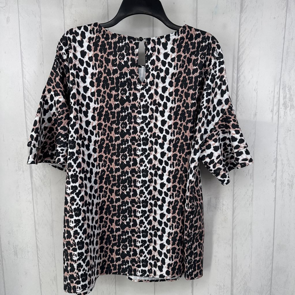 XL animal print ruffled slv top s/s