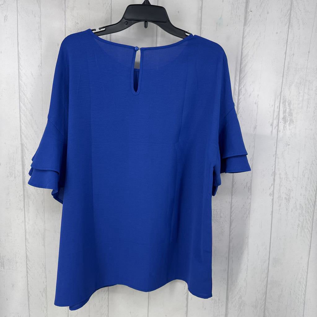 XL round neck ruffled slv top s/s