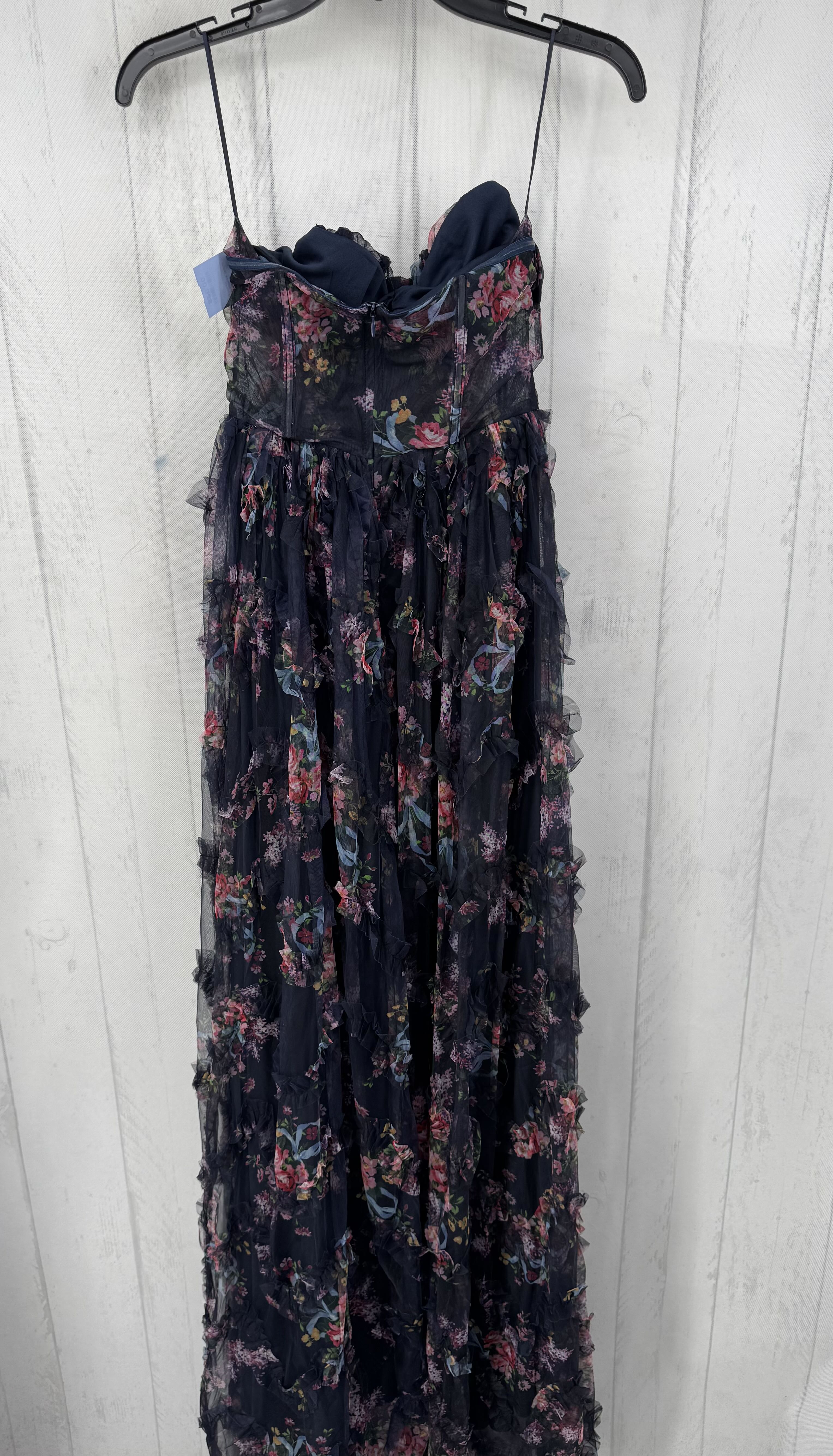 S strapless floral lace maxi dress w/ fitted bodice