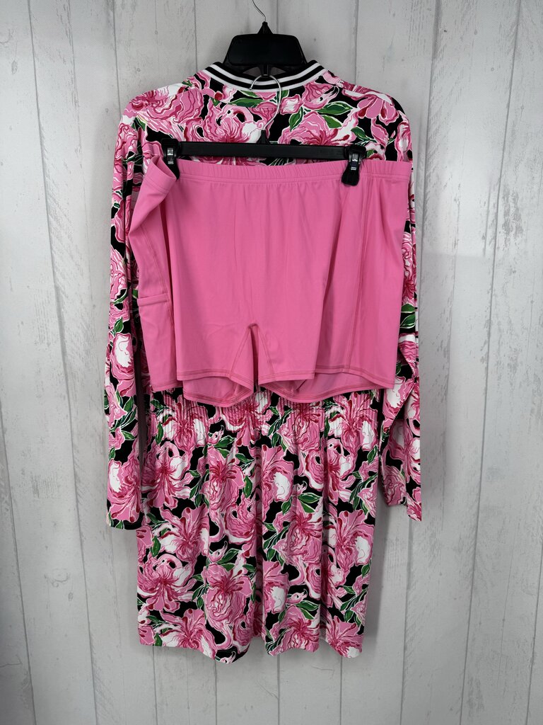 R188 2pc XXL flo print split neck l/s dress w/shorts