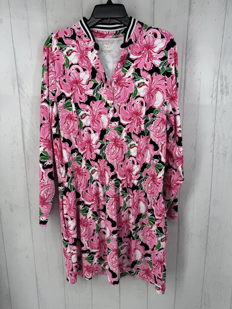 R188 2pc XXL flo print split neck l/s dress w/shorts