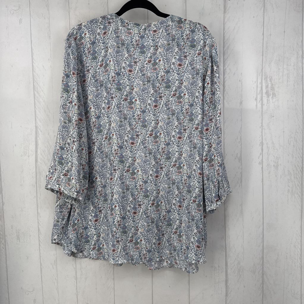 2x 3/4 slv flo print pleated top