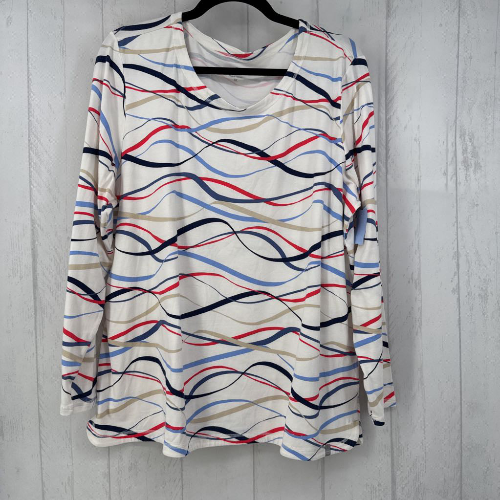 1x l/s wavy line print top