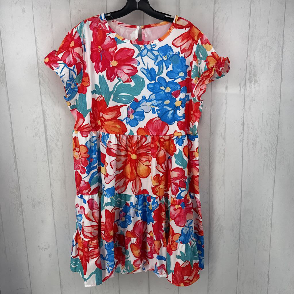 XL flo print tiered flutter slv dress