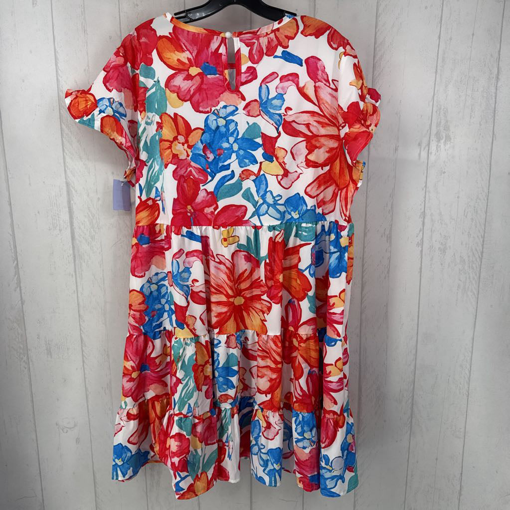 XL flo print tiered flutter slv dress