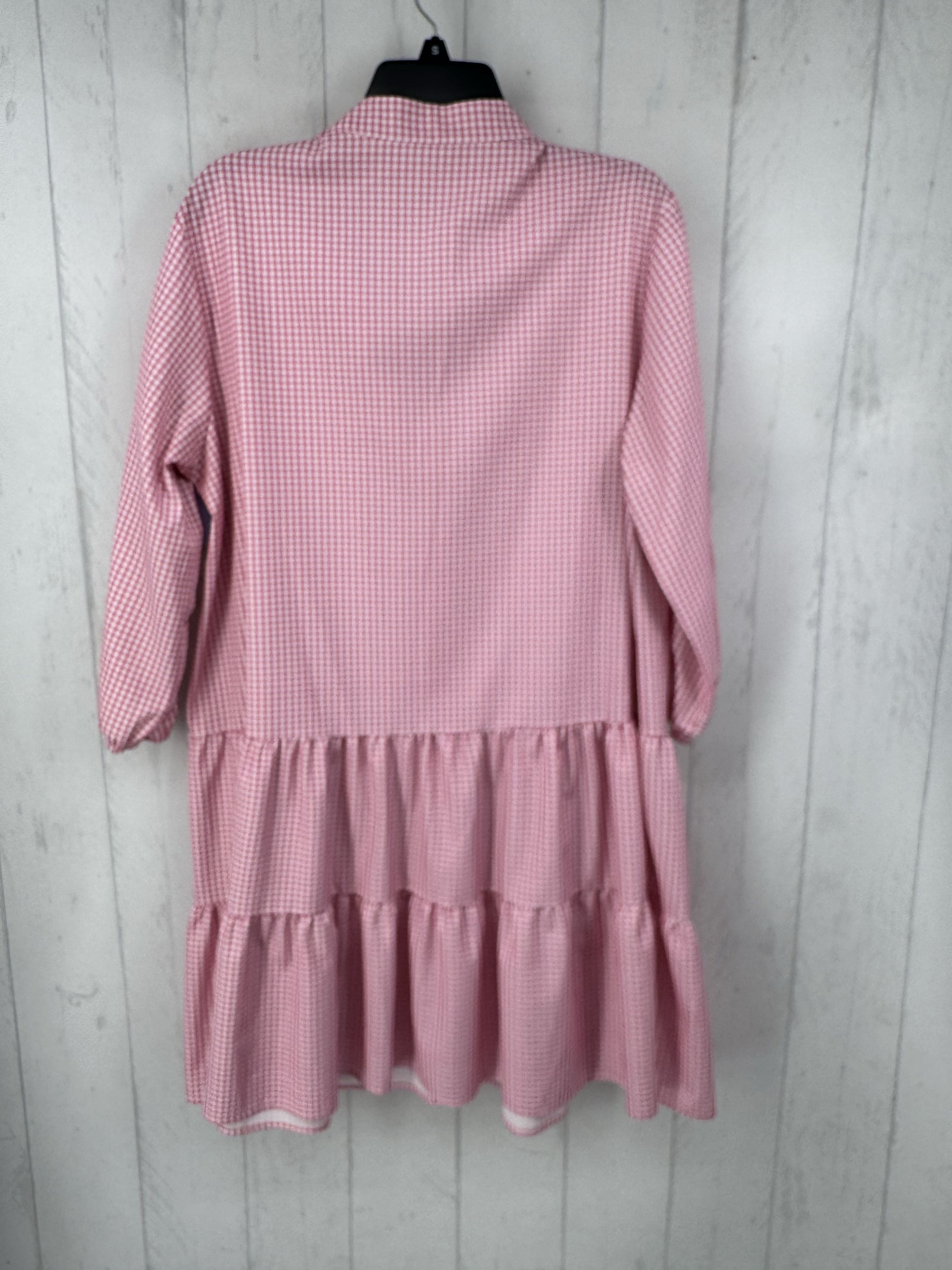 XL gingham print button down tiered 3/4 slv dress