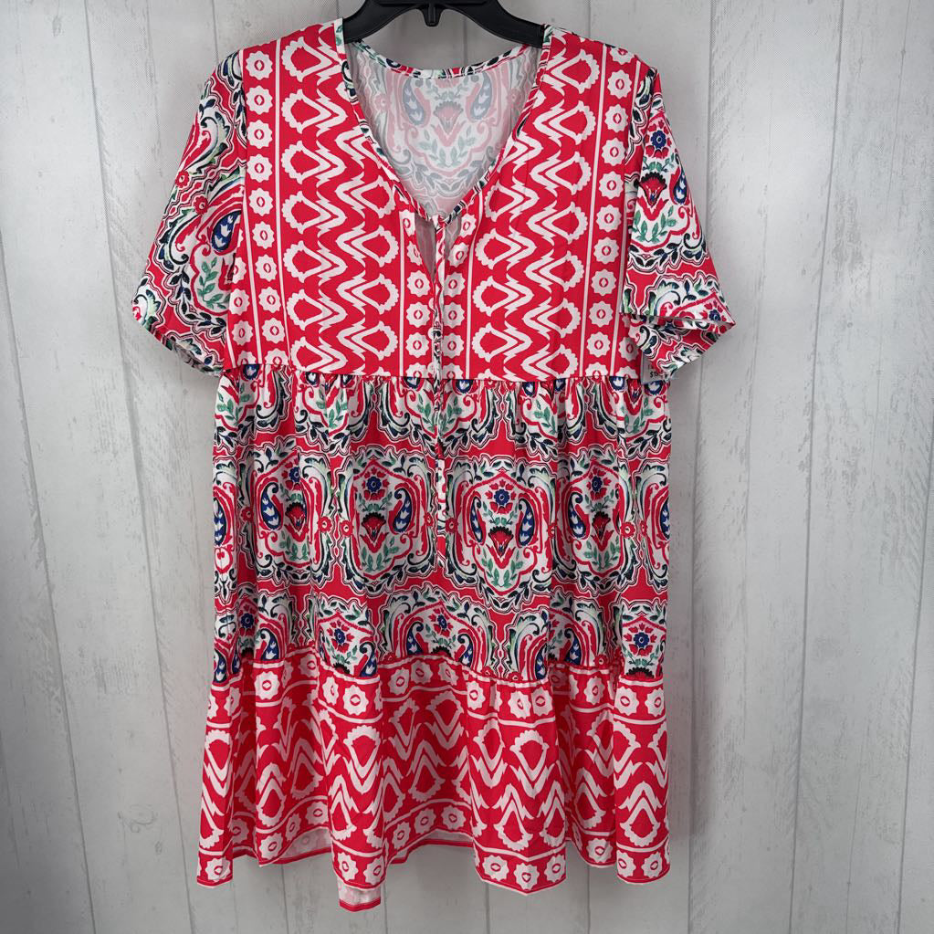 L mixed print notch neck s/s dress