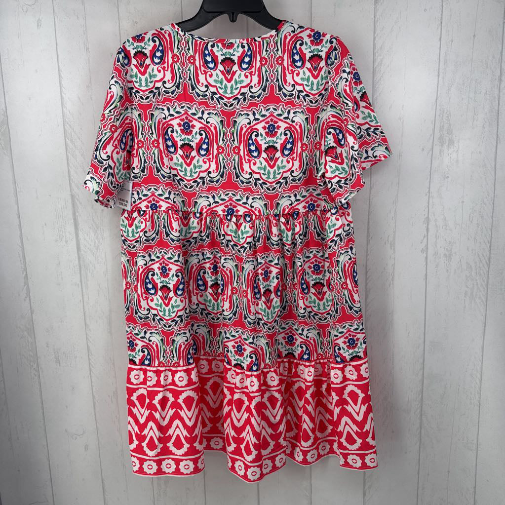 L mixed print notch neck s/s dress