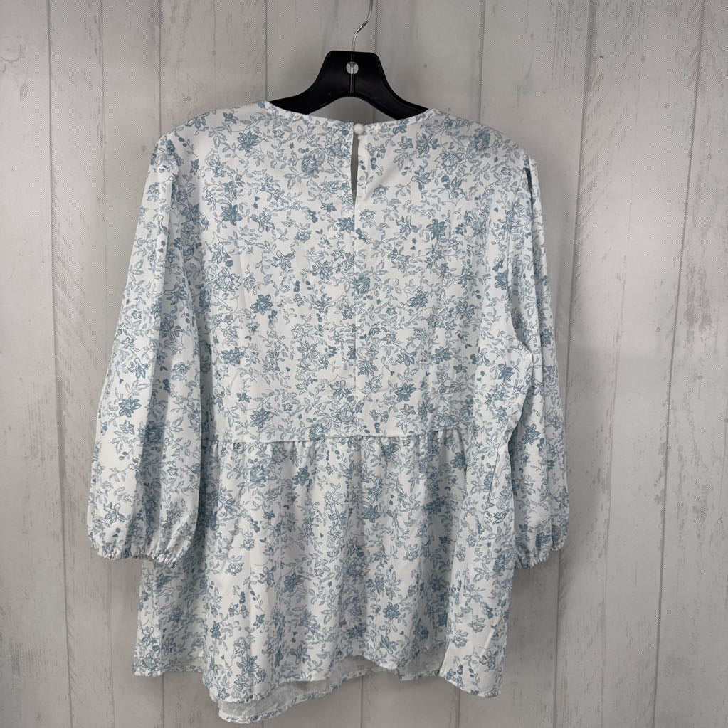 L flo print 3/4 slv peplum top