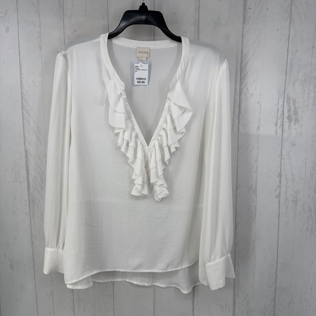 L ruffled v-neck l/s top