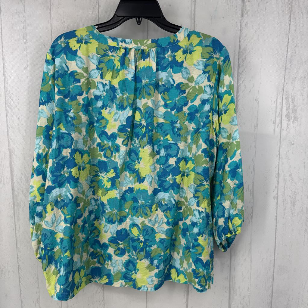 L flo print split neck l/s top