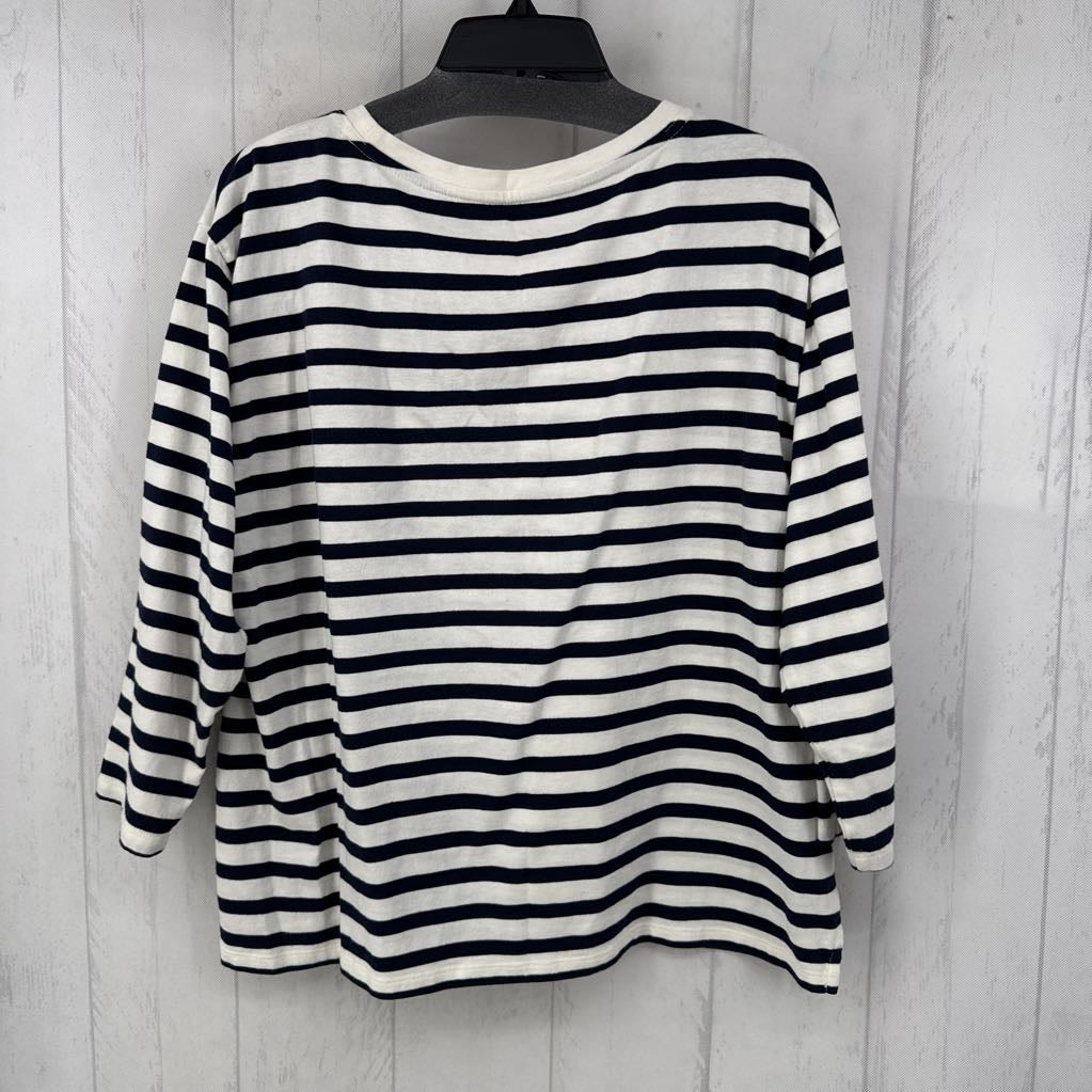 L striped embroidered daisy 3/4 slv top