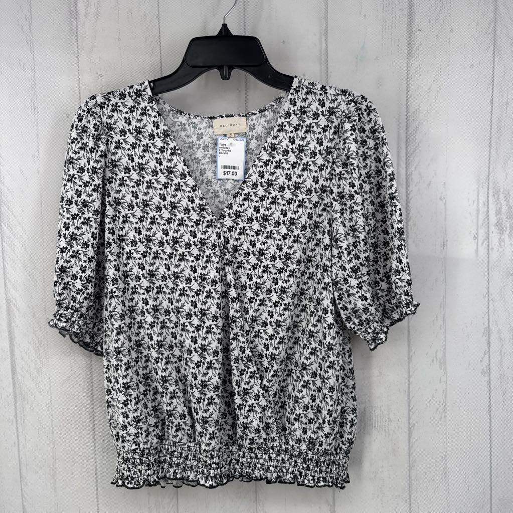 L flo print crossover s/s top