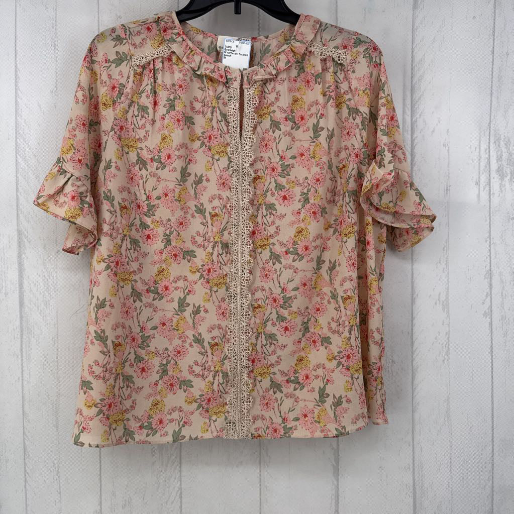 M ruffle slv flo print top
