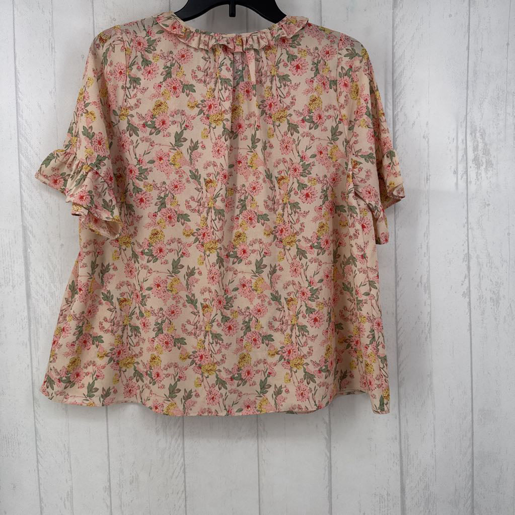 M ruffle slv flo print top