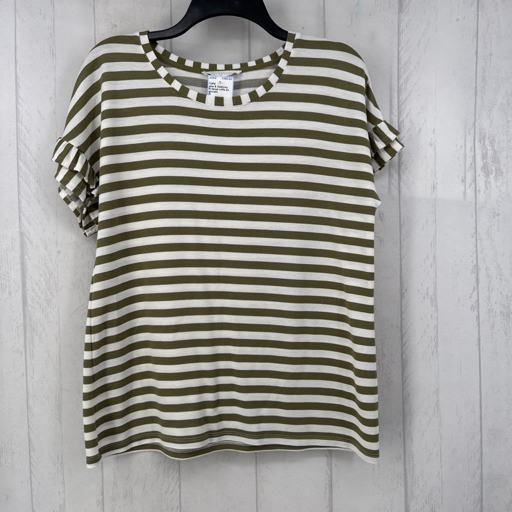 M tiered ruffle slv stripe top