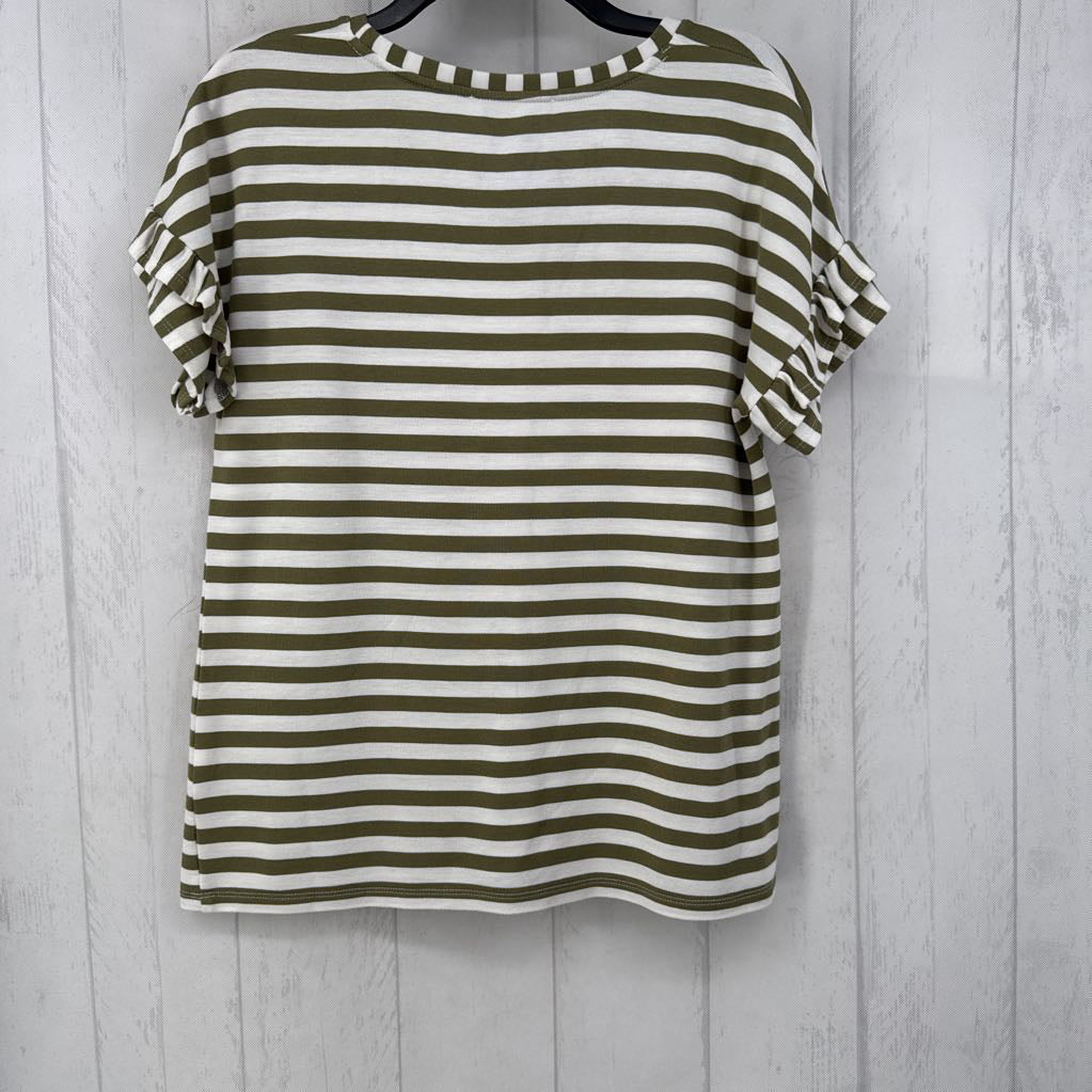 M tiered ruffle slv stripe top