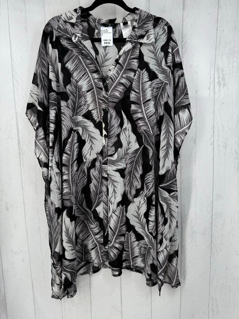XL leaf print button cover up