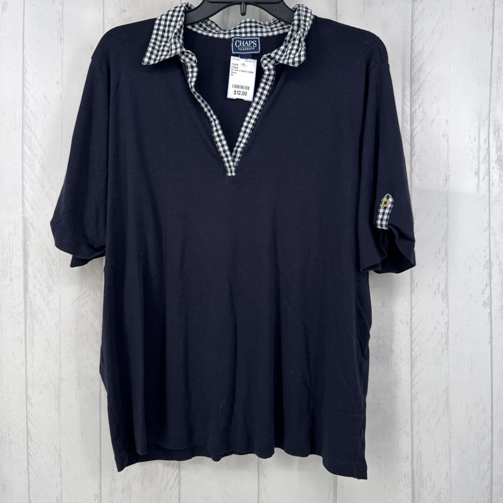3x s/s v-neck collar top