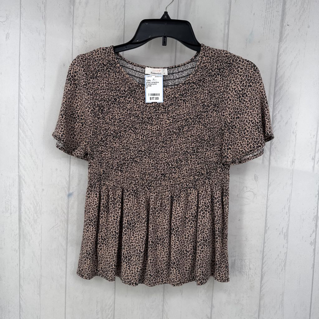 S animal print smocked s/s peplum top