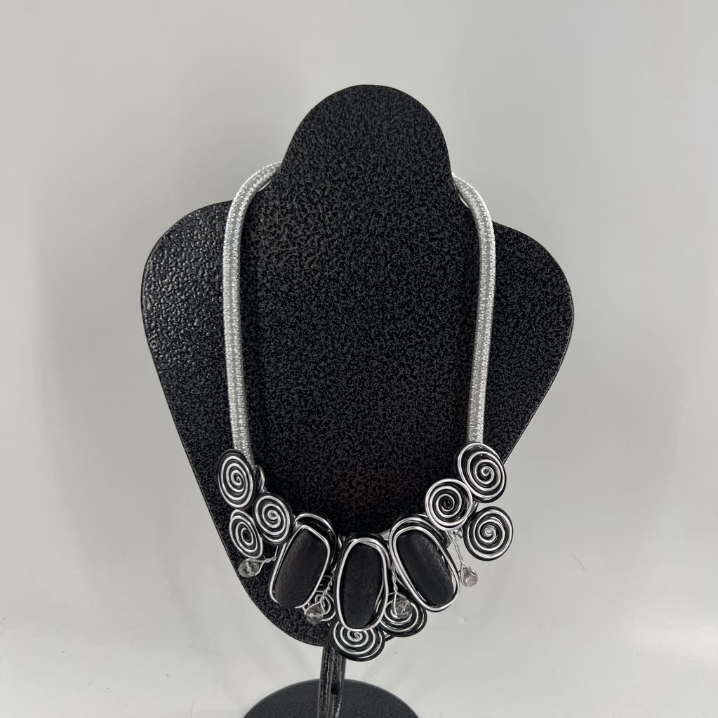 black & silver art deco necklace