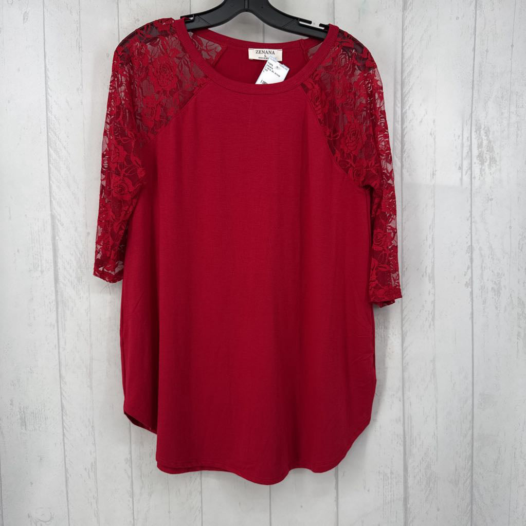 L lace slv scoop neck top
