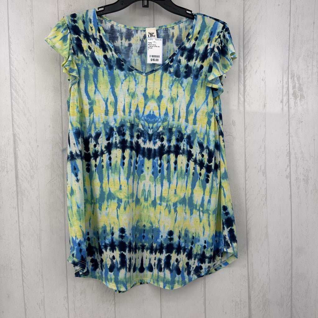 L tiered ruffle slv tie-dye top