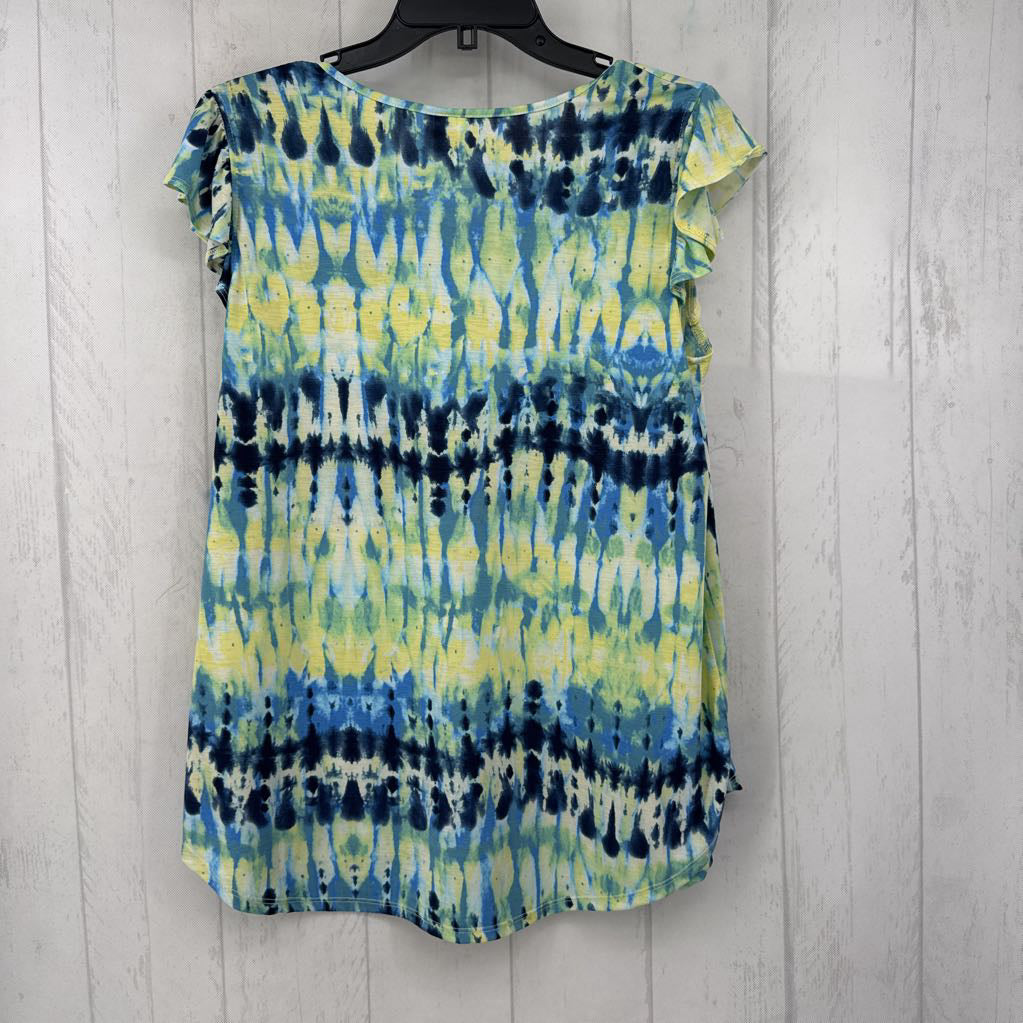 L tiered ruffle slv tie-dye top