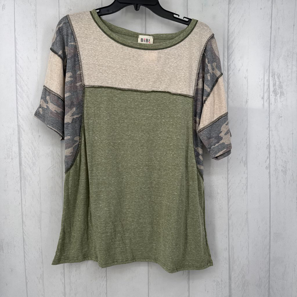 L camo slv s/s top