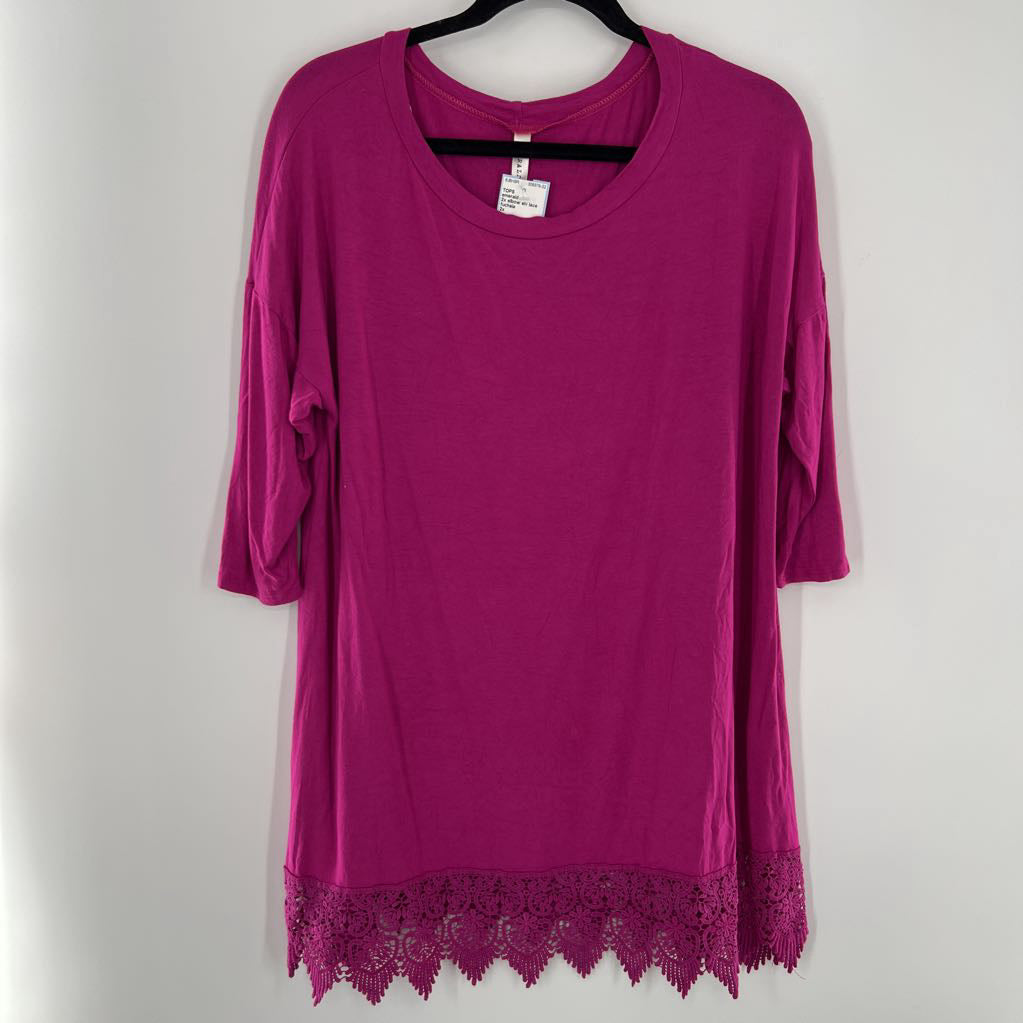 2x elbow slv lace hem top