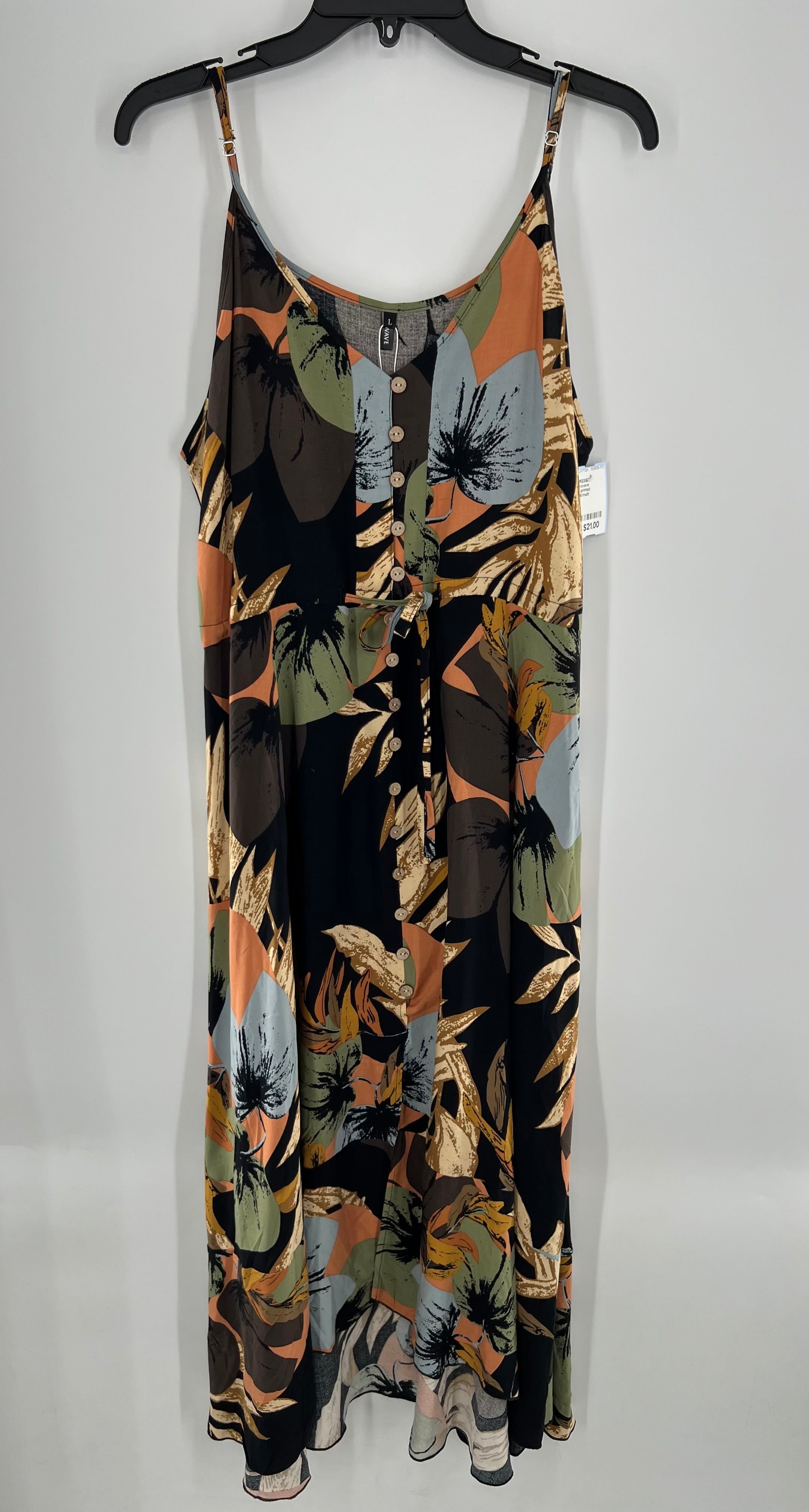 L printed drawstring waist sundress