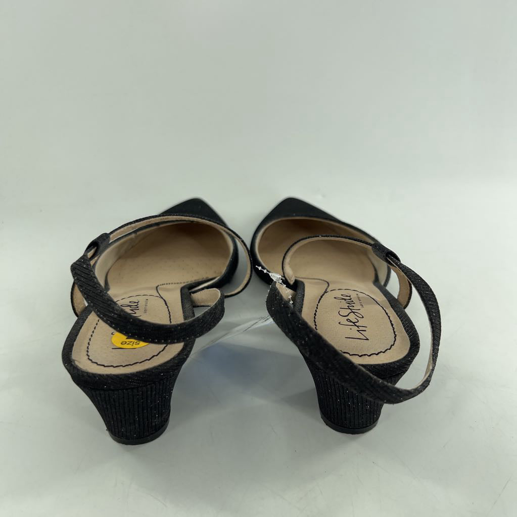 7 glitter ankle strap low heel pumps