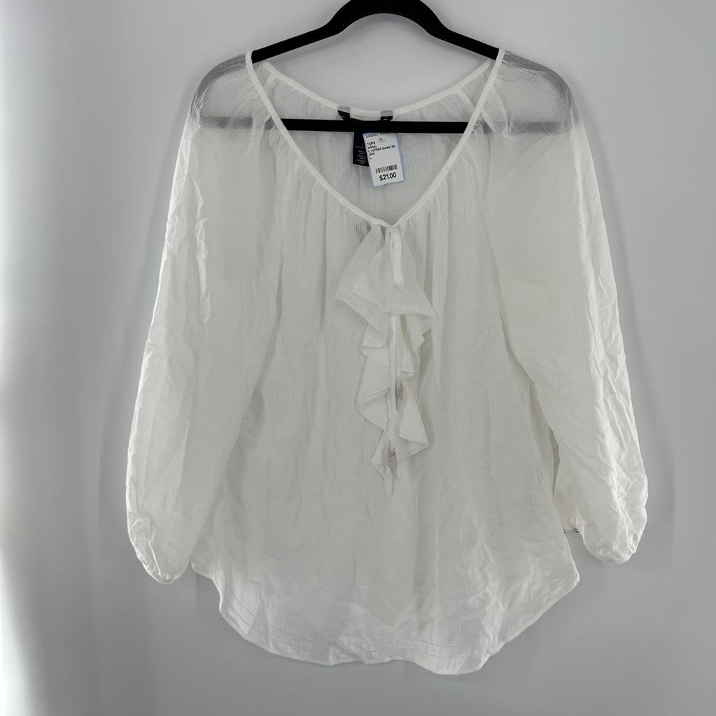 L ruffled tassel tie 3/4 slv top