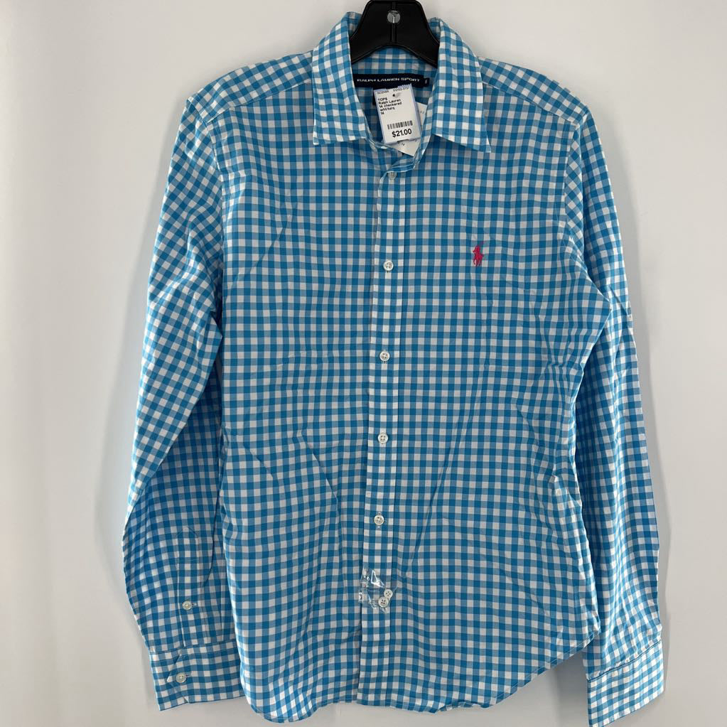 14 checkered button down l/s top