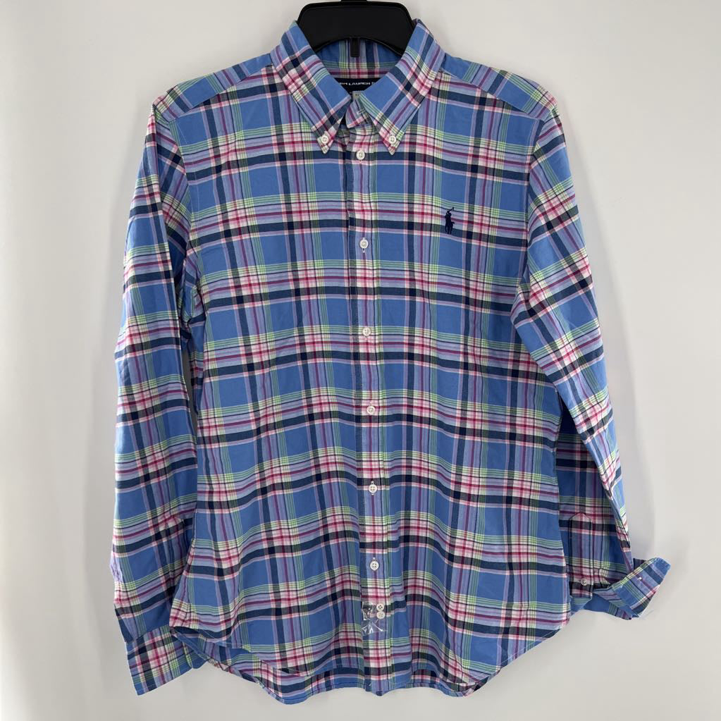 R70 14 plaid button down l/s top