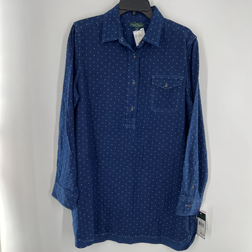 R98 L polka dot denim l/s pullover