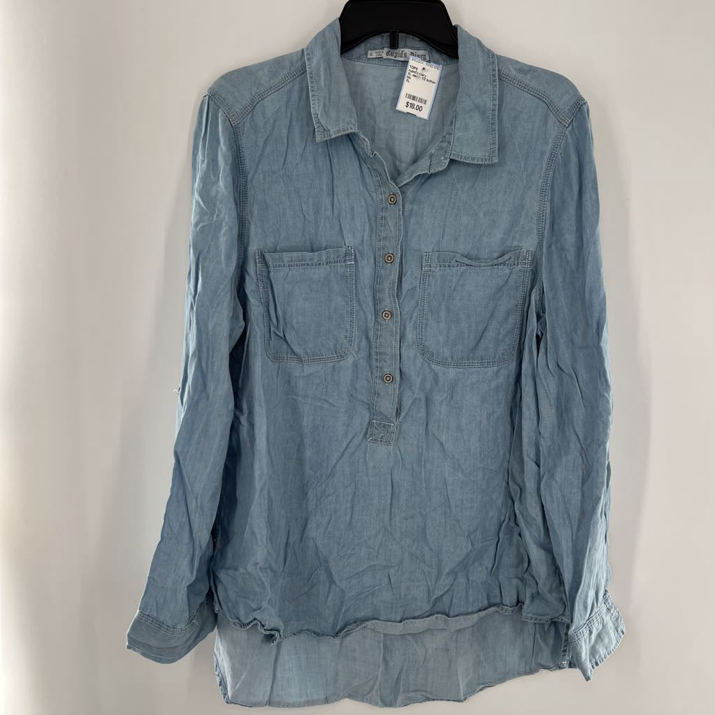 XL denim 1/2 button down l/s top