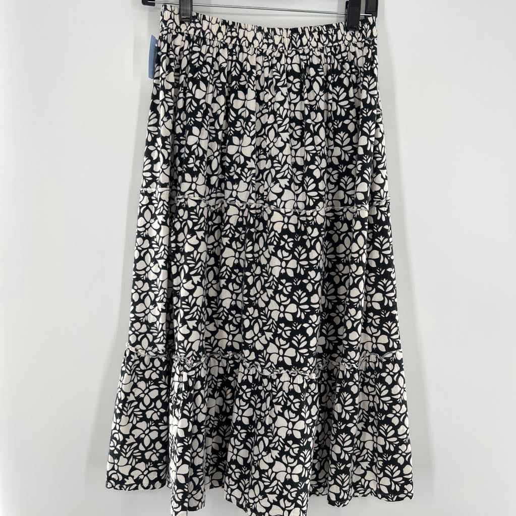 S floral tiered ruffle midi skirt