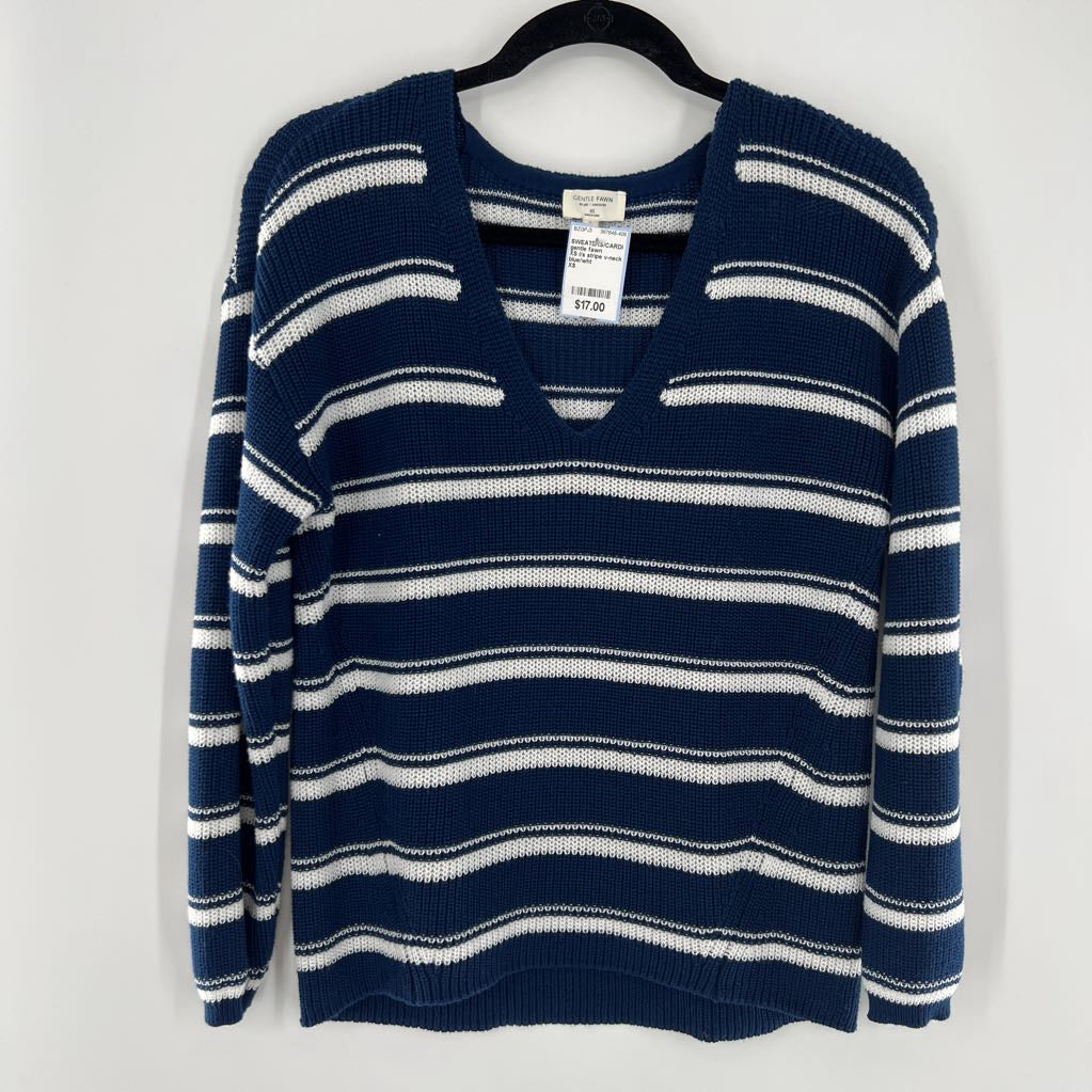 XS l/s stripe v-neck sweater