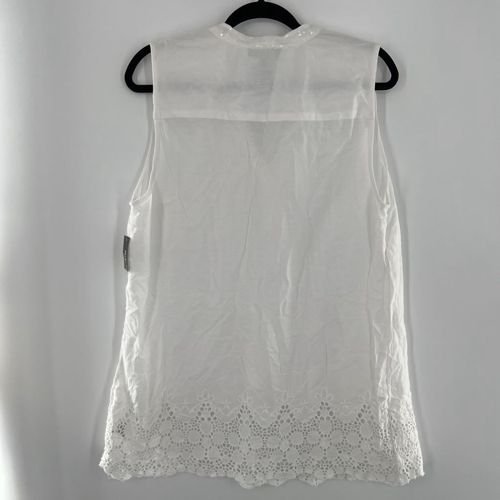 L split neck sequin eyelet hem tank