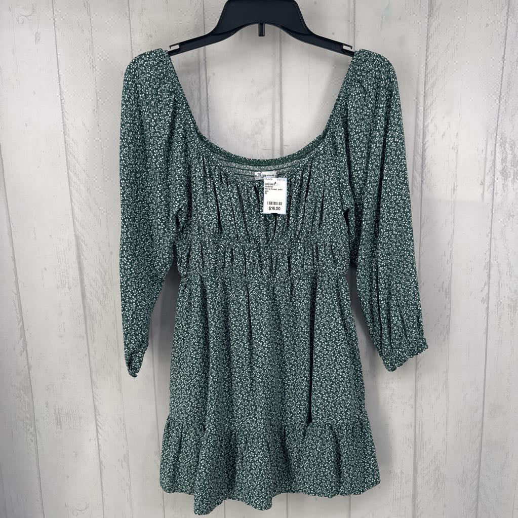 M l/s flower print ruffle hem dress