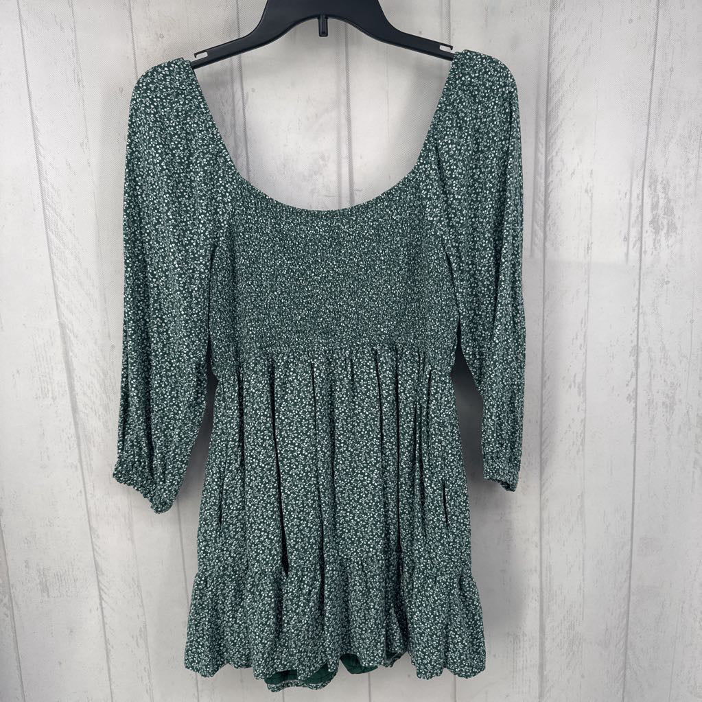 M l/s flower print ruffle hem dress
