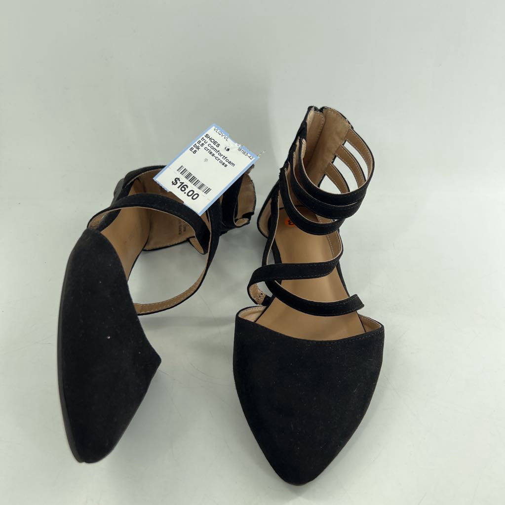 8.5 criss-cross straps ankle zip flats