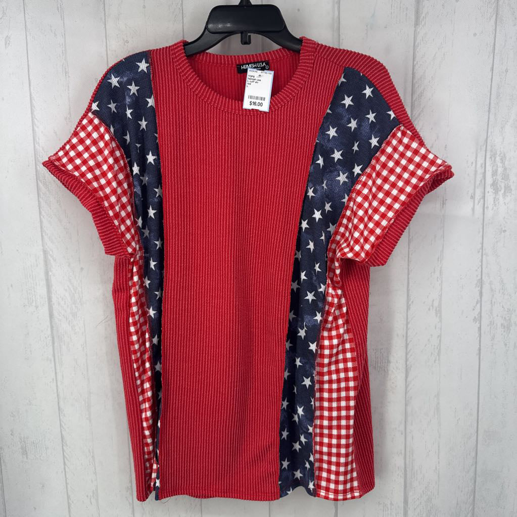 L cuff slv star/check top