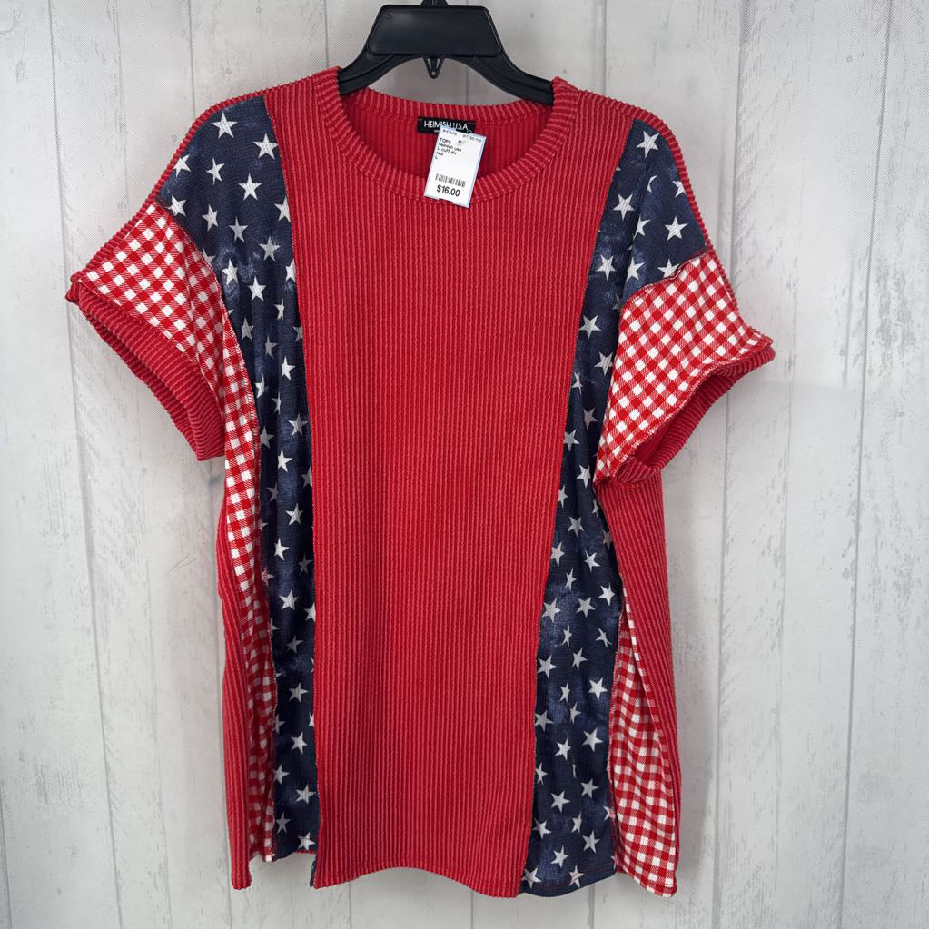 L cuff slv star/check top